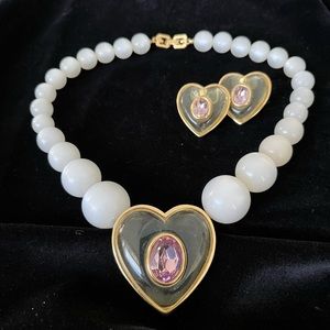 Vintage Givenchy “Jelly Belly” Lucite Heart Necklace and Earring Set